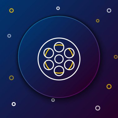 White and yellow line Film reel icon isolated on dark blue background. Colorful outline concept. Vector Illustration