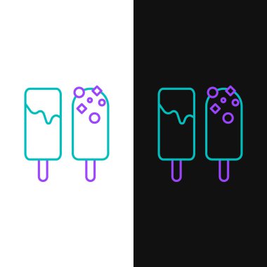 Yeşil ve mor çizgi Dondurma simgesi beyaz ve siyah arka plan üzerinde izole. Tatlı bir sembol. Vektör İllüstrasyonu