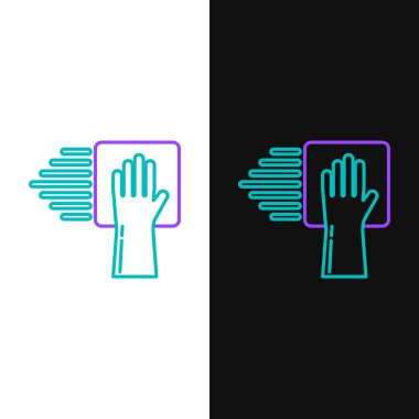 Green and purple line Cleaning service icon isolated on white and black background.  Vector Illustration
