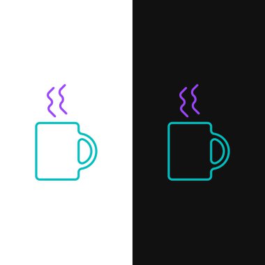 Yeşil ve mor çizgi Beyaz ve siyah arka plan üzerinde izole kahve fincan ı simgesi. Çay bardağı. Sıcak içecek kahve. Vektör İllüstrasyonu