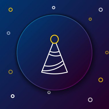 White and yellow line Party hat icon isolated on dark blue background. Birthday hat. Colorful outline concept. Vector Illustration