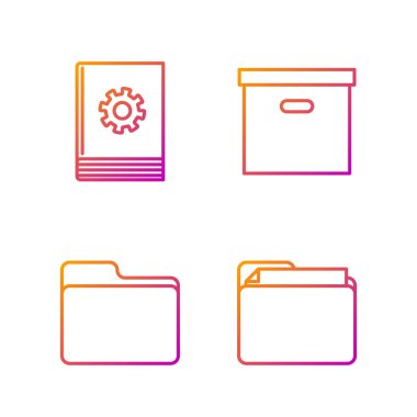 Satır Belge dizinini, Belge dizinini, Kullanıcı Kılavuzu ve Karton Kutusunu Ayarla. Renk simgeleri. Vektör