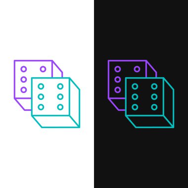 Green and purple line Game dice icon isolated on white and black background. Casino gambling.  Vector Illustration