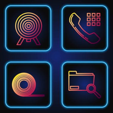 Set line Search concept with folder, Scotch, Target and Telephone handset. Gradient color icons. Vector