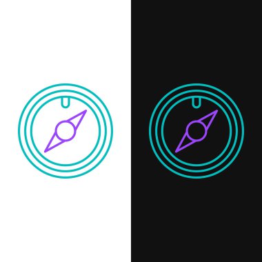 Yeşil ve mor çizgi Beyaz ve siyah arka plan üzerinde izole rüzgar gül simgesi. Seyahat için pusula simgesi. Navigasyon tasarımı. Vektör İllüstrasyonu