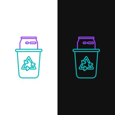 Green and purple line Recycle bin with recycle symbol and can icon isolated on white and black background. Trash can icon. Garbage bin sign. Recycle basket sign.  Vector Illustration