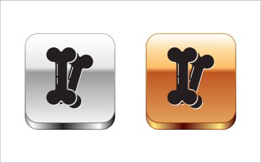 Siyah Köpek kemik simgesi beyaz arka plan üzerinde izole. Evcil hayvan gıda sembolü. Gümüş-altın kare düğme. Vektör İllüstrasyonu