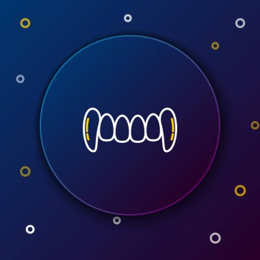 White and yellow line Vampire teeth icon isolated on dark blue background. Happy Halloween party. Colorful outline concept. Vector Illustration