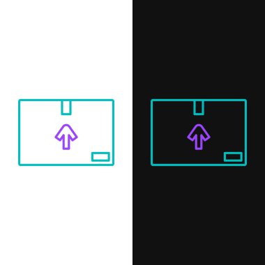 Green and purple line Cardboard box with traffic symbol icon isolated on white and black background. Box, package, parcel sign. Delivery, transportation and shipping.  Vector Illustration