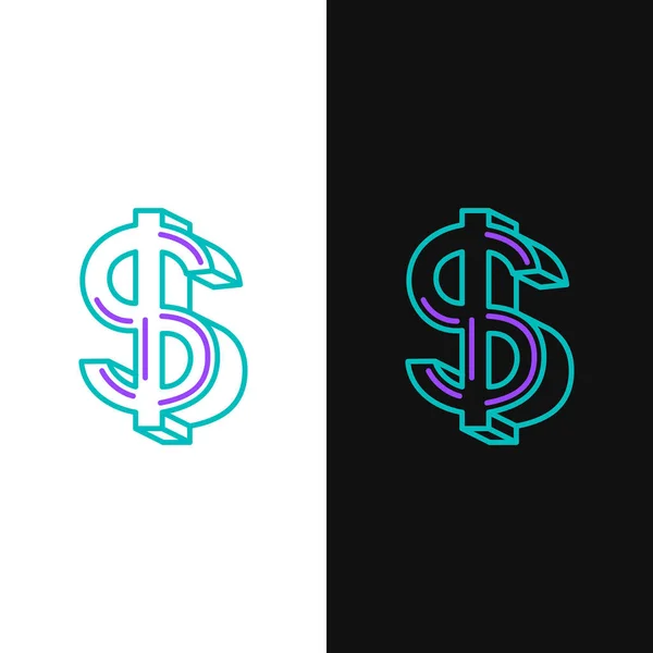 Символ Зеленой Фиолетовой Линии Символ Доллара Изолирован Белом Черном Фоне — стоковый вектор