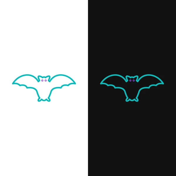 Green Purple Line Flying Bat Icon Isolated White Black Background — 스톡 벡터
