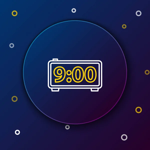 White Yellow Line Digital Alarm Clock Icon Isolated Dark Blue — Stock Vector
