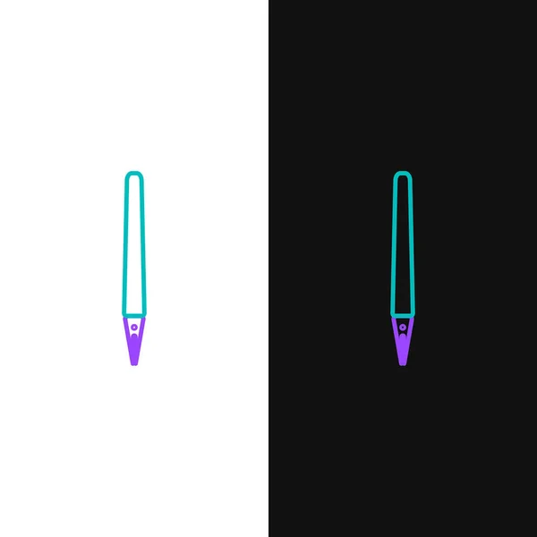 Ligne Verte Violette Icône Stylo Isolé Sur Fond Blanc Noir — Image vectorielle