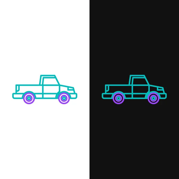 Green Purple Line Pickup Truck Icon Isolated White Black Background — Stock vektor