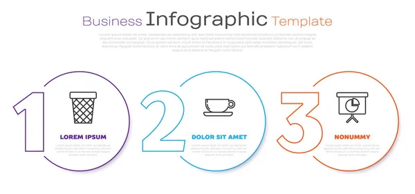 Nastavit Řádek Popelnice Káva Pohár Plochý Prezentace Finanční Deska Grafem — Stockový vektor