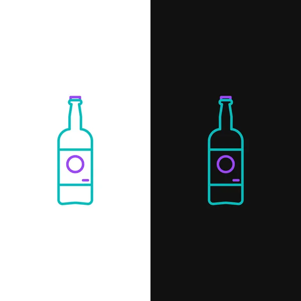 Línea Verde Púrpura Icono Botella Cerveza Aislado Sobre Fondo Blanco — Vector de stock