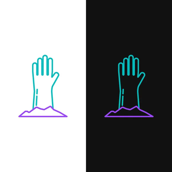 Green Purple Line Zombie Hand Icon Isolated White Black Background — Stock Vector