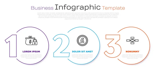 Σετ Γραμμή Κλειστό Πορτοφόλι Κλειδαριά Χρήματα Coin Σύμβολο Λίρας Στερλίνα — Διανυσματικό Αρχείο