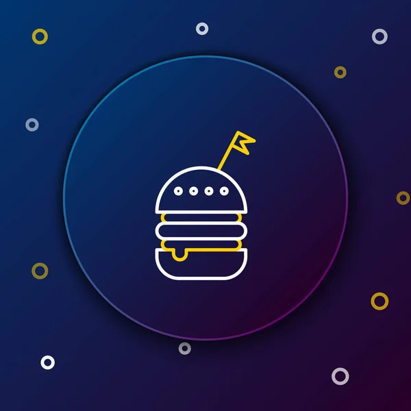 Fehér Sárga Vonal Burger Ikon Izolált Sötétkék Háttér Hamburger Ikonra — Stock Vector