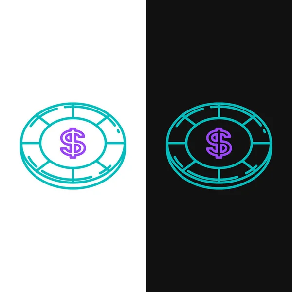 Zelená Fialová Čára Casino Čip Ikonou Symbol Dolaru Izolované Bílém — Stockový vektor