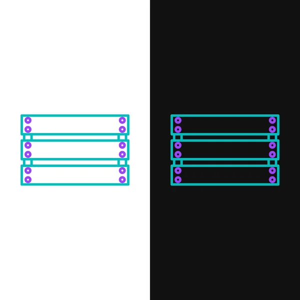 緑と紫のライン白と黒の背景に隔離された木製のボックスアイコン 食料品のバスケット 倉庫箱 製品のための空の木製のコンテナ ベクターイラスト — ストックベクタ