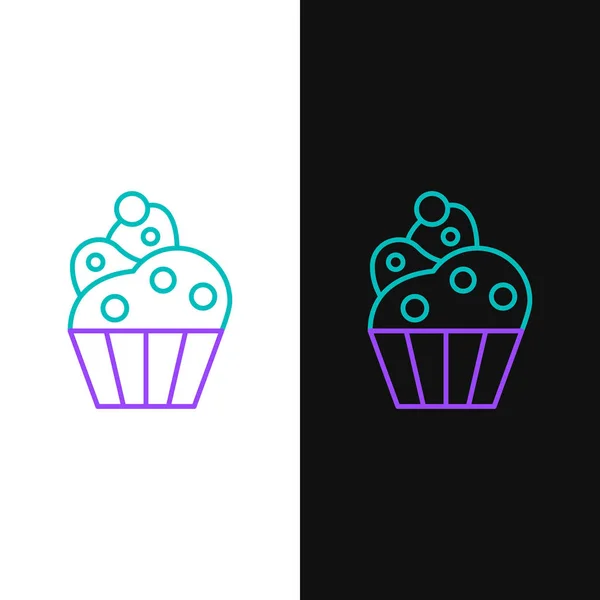 Ligne Verte Violette Icône Cupcake Isolé Sur Fond Blanc Noir — Image vectorielle