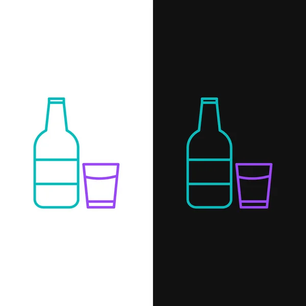 緑と紫のライン白と黒の背景に隔離されたミルクとガラスのアイコンと閉じたガラスボトル ベクターイラスト — ストックベクタ
