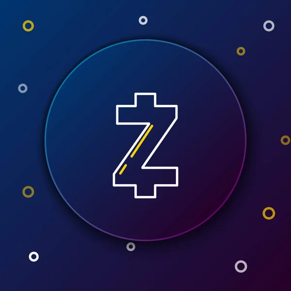 Fehér és sárga vonal Cryptocurrency érme Zcash Zec ikon sötétkék háttérrel. Altcoin szimbólum. Blokkolólánc alapú biztonságos titkosító valuta. Színes vázlat koncepció. Vektorillusztráció — Stock Vector