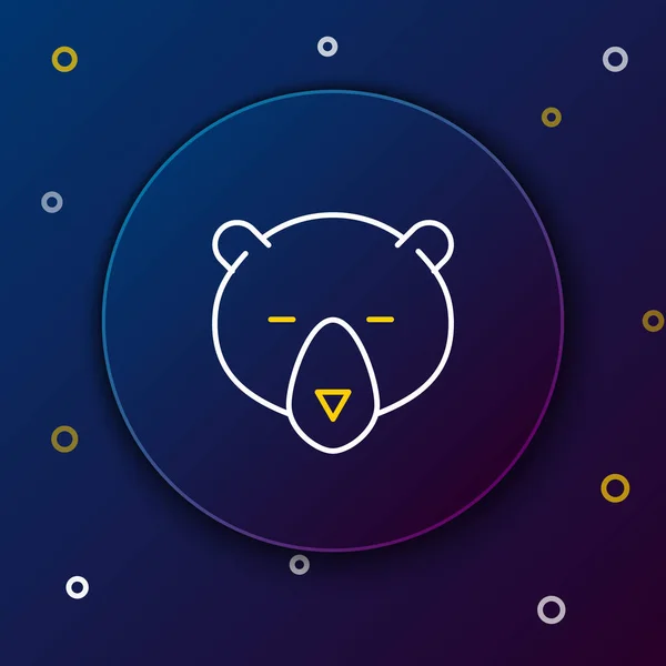 Biało-żółta linia Ikona głowy niedźwiedzia na ciemnoniebieskim tle. Kolorowy koncept. Ilustracja wektora — Wektor stockowy