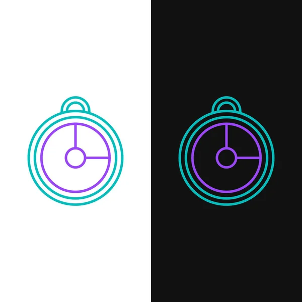 Green Purple Line Kitchen Timer Icon Isolated White Black Background — Stock Vector