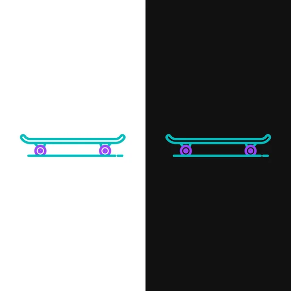 Linha Verde Roxo Ícone Skate Isolado Fundo Branco Preto Desporto — Vetor de Stock