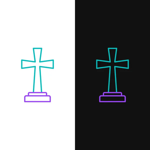 Lápida Línea Verde Púrpura Con Icono Cruz Aislado Sobre Fondo — Vector de stock
