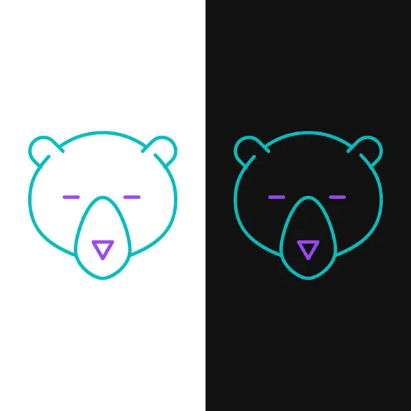绿色和紫色线条的熊头部图标孤立在白色和黑色的背景 病媒图解 — 图库矢量图片