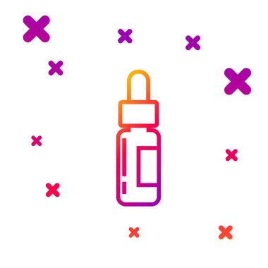 Pipetli renkli cam bir şişe. Beyaz arka planda izole edilmiş, içinde pipet olan bir şişe. Tıbbi ve kozmetik ürünler için konteynır. Kademeli rastgele dinamik şekiller. Vektör İllüstrasyonu