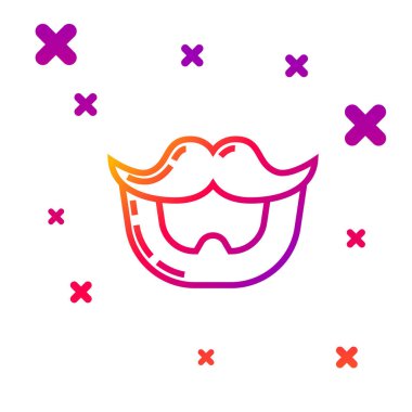 Beyaz arka planda izole edilmiş renkli bıyık ve sakal simgesi. Berber dükkanı sembolü. Yüz kılı stili. Kademeli rastgele dinamik şekiller. Vektör İllüstrasyonu