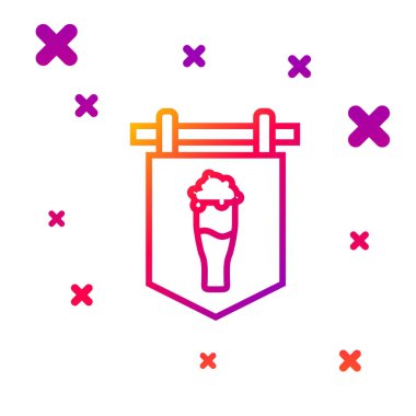 Beyaz arka planda izole edilmiş bira ikonu dolu renkli sokak tabelası. Reklamlar için uygun bar, kafe, bar, restoran. Kademeli rastgele dinamik şekiller. Vektör İllüstrasyonu