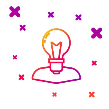 Beyaz arka planda izole lamba ikonu olan renkli insan kafası. Kademeli rastgele dinamik şekiller. Vektör İllüstrasyonu