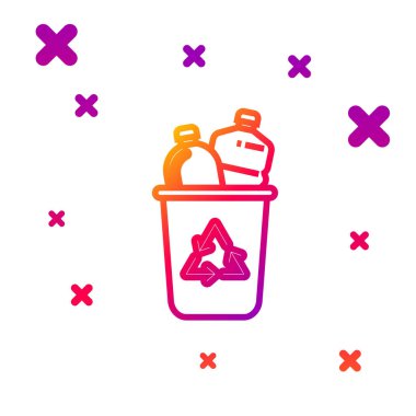 Beyaz arkaplanda izole edilmiş geri dönüşüm sembolü simgesi olan renk çizgisi geri dönüşüm kutusu. Çöp kutusu simgesi. Çöp kutusu tabelası. Geri dönüşüm sepeti işareti. Kademeli rastgele dinamik şekiller. Vektör İllüstrasyonu