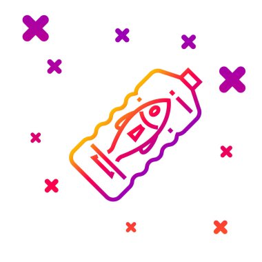 Renk çizgisi Beyaz zemin üzerinde izole okyanus plastik kirlilik ikonu durdurun. Çevre koruma kavramı. Balıklar plastiğe hayır der. Kademeli rastgele dinamik şekiller. Vektör İllüstrasyonu