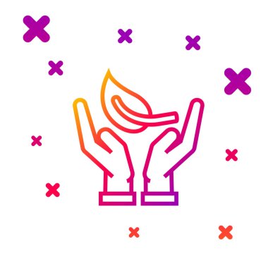 Beyaz arka planda izole edilmiş çevre koruma ikonunun renk çizgisi filizi. Tohum ve tohum. Fidan dikiyorum. Ekoloji konsepti. Kademeli rastgele dinamik şekiller. Vektör İllüstrasyonu