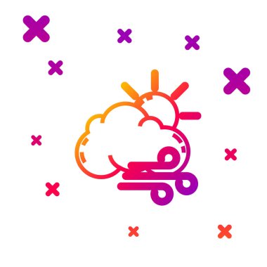 Renk çizgisi Windy hava simgesi beyaz arkaplanda izole edildi. Bulutlu ve rüzgarlı güneş. Kademeli rastgele dinamik şekiller. Vektör İllüstrasyonu