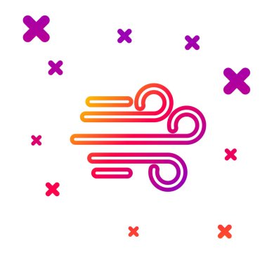 Beyaz arkaplanda renk çizgisi rüzgar simgesi izole edildi. Rüzgarlı bir hava. Kademeli rastgele dinamik şekiller. Vektör İllüstrasyonu