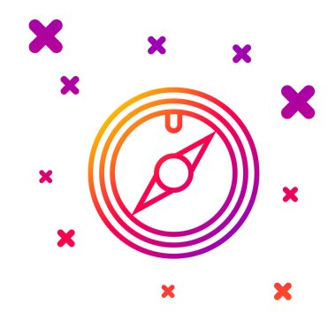 Renk çizgisi Rüzgar gül simgesi beyaz arkaplanda izole. Seyahat için pusula simgesi. Navigasyon tasarımı. Kademeli rastgele dinamik şekiller. Vektör İllüstrasyonu