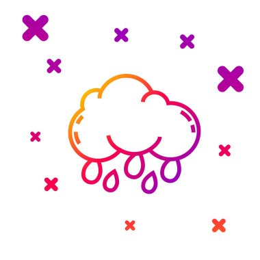 Beyaz arkaplanda izole edilmiş yağmur ikonu olan renk çizgisi bulutu. Yağmur damlaları ile yağmur bulutu yağışı. Kademeli rastgele dinamik şekiller. Vektör İllüstrasyonu