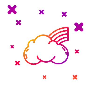 Beyaz arka planda bulutlu Gökkuşağı renk çizgisi. Kademeli rastgele dinamik şekiller. Vektör İllüstrasyonu