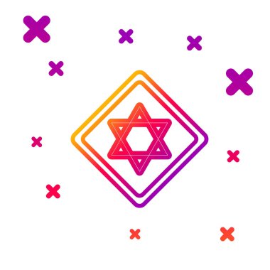 David simgesinin renkli çizgisi beyaz arkaplanda izole edildi. Yahudi dini sembolü. İsrail 'in sembolü. Kademeli rastgele dinamik şekiller. Vektör İllüstrasyonu