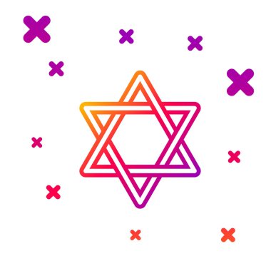 David simgesinin renkli çizgisi beyaz arkaplanda izole edildi. Yahudi dini sembolü. İsrail 'in sembolü. Kademeli rastgele dinamik şekiller. Vektör İllüstrasyonu