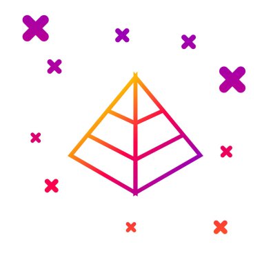 Mısır piramitlerinin renkli simgeleri beyaz arkaplanda izole edildi. Antik Mısır 'ın sembolü. Kademeli rastgele dinamik şekiller. Vektör İllüstrasyonu