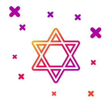 David simgesinin renkli çizgisi beyaz arkaplanda izole edildi. Yahudi dini sembolü. İsrail 'in sembolü. Kademeli rastgele dinamik şekiller. Vektör İllüstrasyonu