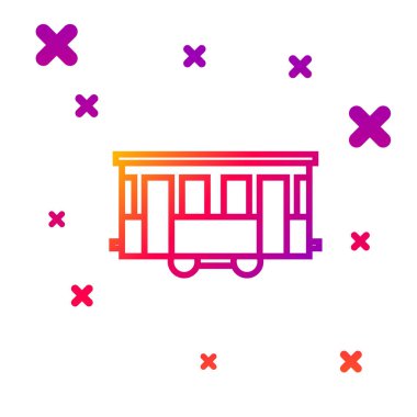 Beyaz arka planda eski şehir tramvay simgesi izole edilmiş. Toplu taşıma sembolü. Kademeli rastgele dinamik şekiller. Vektör İllüstrasyonu